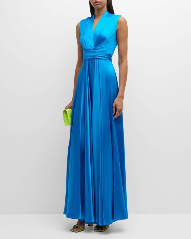 Sadie Wrap-Front Silk Satin Gown
